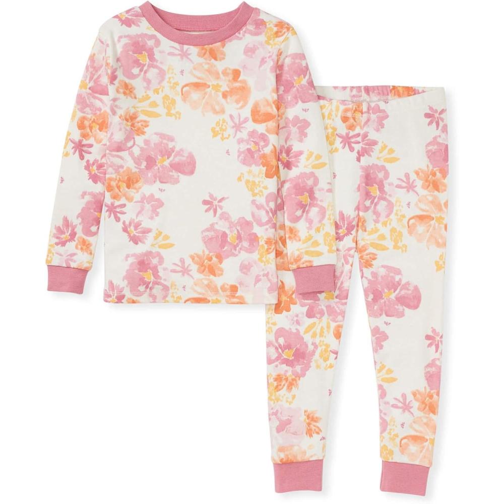 imageBurts Bees Baby Girls 2Piece Long Sleeve Tee and Pants Organic Cotton Pajama SetSunset Blooms