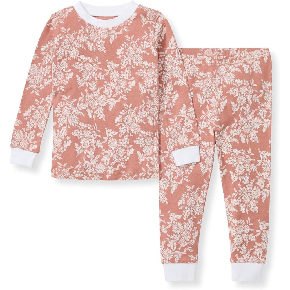 imageBurts Bees Baby Girls 2Piece Long Sleeve Tee and Pants Organic Cotton Pajama SetVibrant Garden