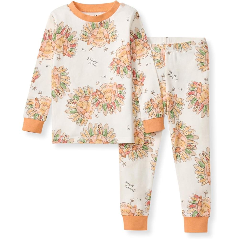 imageBurts Bees Baby Girls 2Piece Long Sleeve Tee and Pants Organic Cotton Pajama SetVivid Turkey