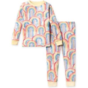 imageBurts Bees Baby Girls 2Piece Long Sleeve Tee and Pants Organic Cotton Pajama SetRetro Rainbow
