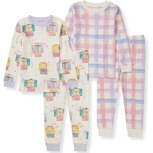 imageBurts Bees Baby Girls 2Piece Long Sleeve Tee and Pants Organic Cotton Pajama SetSwiss Chalet 2pk