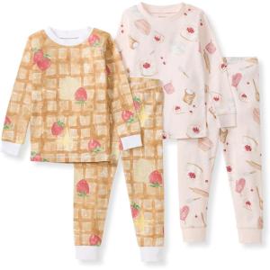 imageBurts Bees Baby Girls 2Piece Long Sleeve Tee and Pants Organic Cotton Pajama SetWaffle  Cheesecake