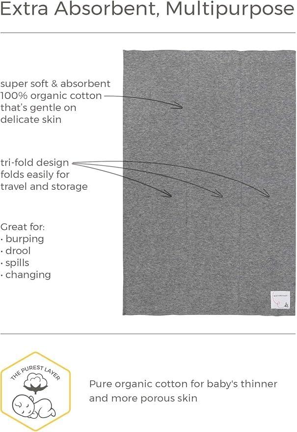 imageBurts Bees Baby Infant Burp Cloths 100 Organic Cotton Extra Absorbent Soft Fabric Drool Cloths 5Pack Newborn MustHave Essential Large Burping Cloths One Size 17 x 1175 InchesHeather Grey Prints