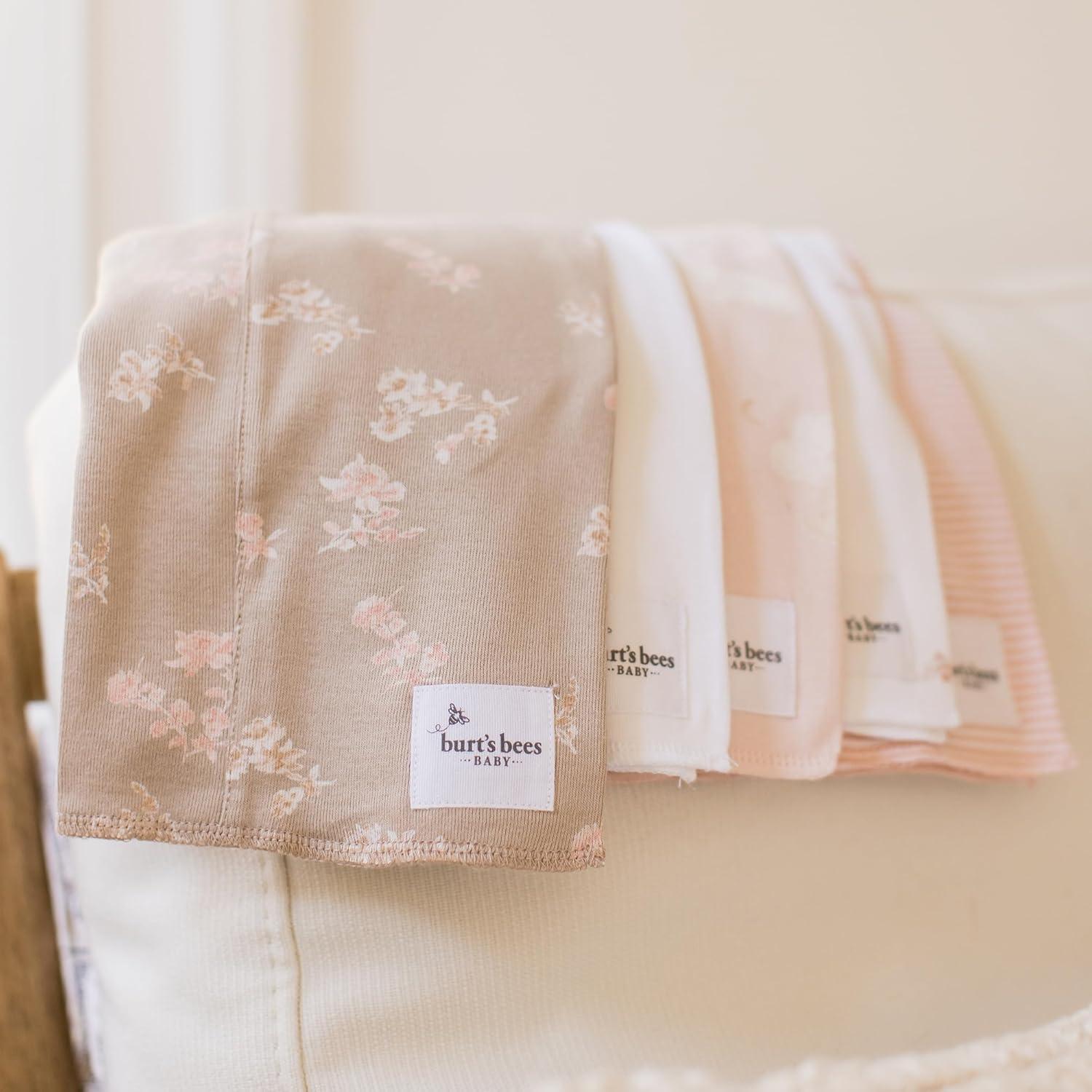 imageBurts Bees Baby Infant Burp Cloths 100 Organic Cotton Extra Absorbent Soft Fabric Drool Cloths 5Pack Newborn MustHave Essential Large Burping Cloths One Size 17 x 1175 InchesWhimsical Floral