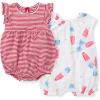 imageBurts Bees Baby Romper 100 Organic Cotton Onepiece Bubble Shortall and Layette Set Girl Outfit 2PackRocket Pop 2pk