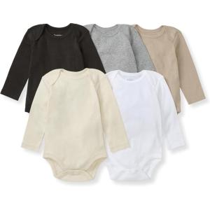imageBurts Bees Baby Organic Cotton Bodysuits  Baby Boy ampamp Girl Short and Long Sleeve OnePieces 5PackAsh Long Sleeve