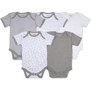 imageBurts Bees Baby Organic Cotton Bodysuits  Baby Boy ampamp Girl Short and Long Sleeve OnePieces 5PackHeather Grey Prints