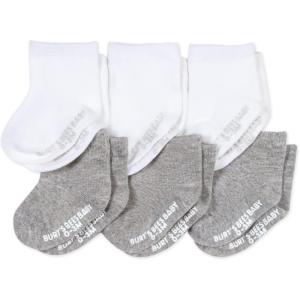imageBurts Bees Baby Unisex Baby Socks Ankle or Crew Height Made with Soft Organic Cotton 6 Packs with NonSlip Grips for BabiesSolid GreyWhite