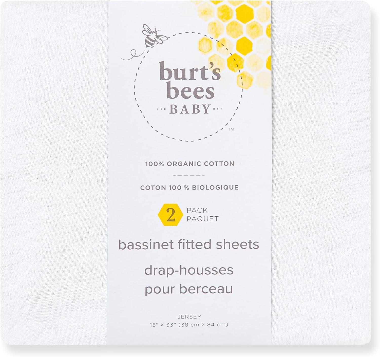 imageBassinet Sheet Infant Fitted BEESNUG Cover 100 Organic Cotton Soft Unisex Newborn Essentials for All Standard Oval or Rectangle Bassinet Bed Pads or Mattresses  15 x 33 InchesCloud White