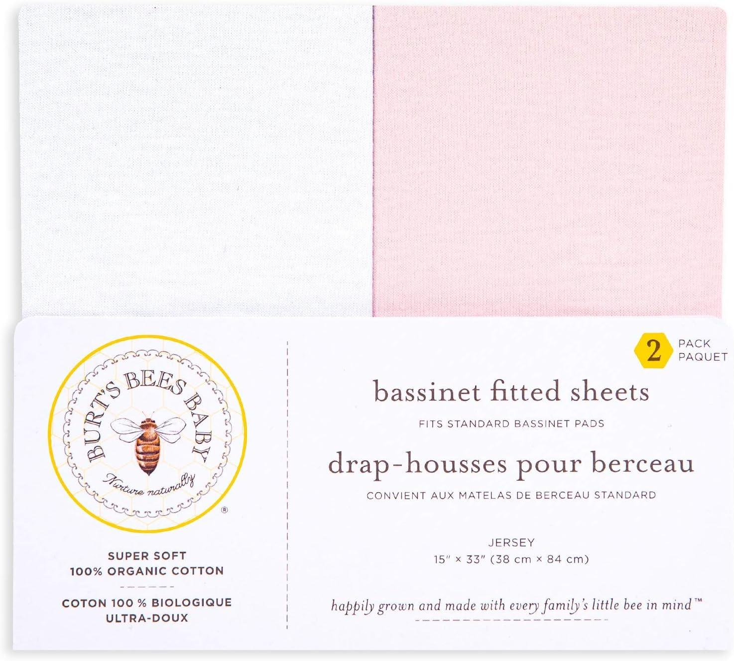 imageBassinet Sheet Infant Fitted BEESNUG Cover 100 Organic Cotton Soft Unisex Newborn Essentials for All Standard Oval or Rectangle Bassinet Bed Pads or Mattresses  15 x 33 InchesBlossomWhite