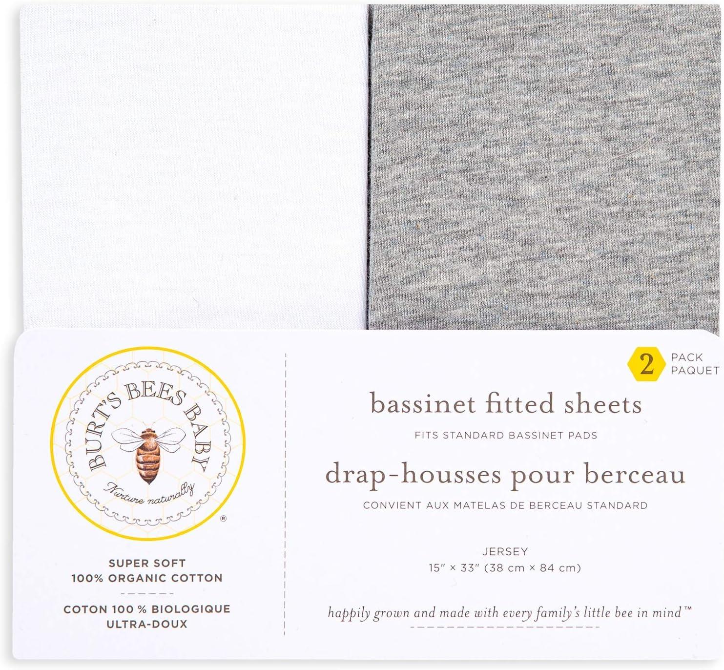 imageBassinet Sheet Infant Fitted BEESNUG Cover 100 Organic Cotton Soft Unisex Newborn Essentials for All Standard Oval or Rectangle Bassinet Bed Pads or Mattresses  15 x 33 InchesHeather GreyWhite