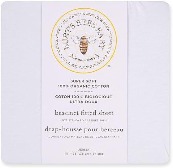 imageBassinet Sheet Infant Fitted BEESNUG Cover 100 Organic Cotton Soft Unisex Newborn Essentials for All Standard Oval or Rectangle Bassinet Bed Pads or Mattresses  15 x 33 InchesWhite
