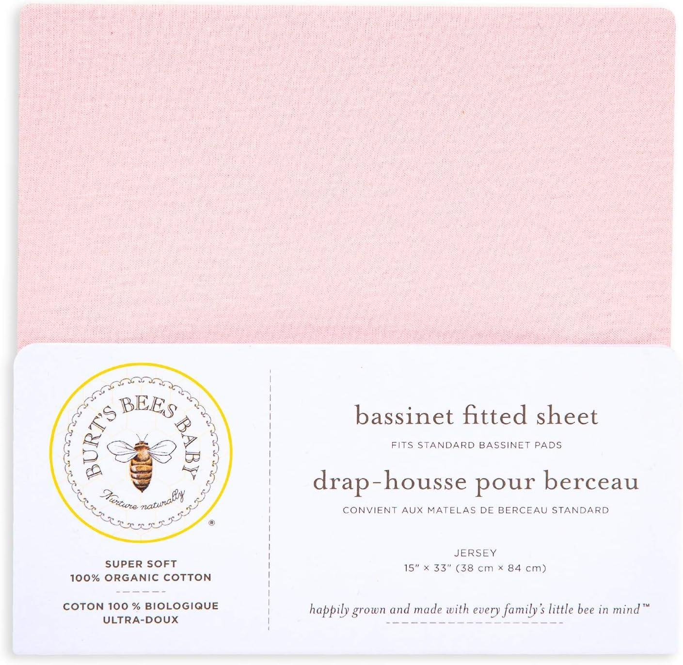 imageBassinet Sheet Infant Fitted BEESNUG Cover 100 Organic Cotton Soft Unisex Newborn Essentials for All Standard Oval or Rectangle Bassinet Bed Pads or Mattresses  15 x 33 InchesBlossom