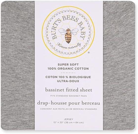 imageBassinet Sheet Infant Fitted BEESNUG Cover 100 Organic Cotton Soft Unisex Newborn Essentials for All Standard Oval or Rectangle Bassinet Bed Pads or Mattresses  15 x 33 InchesGrey