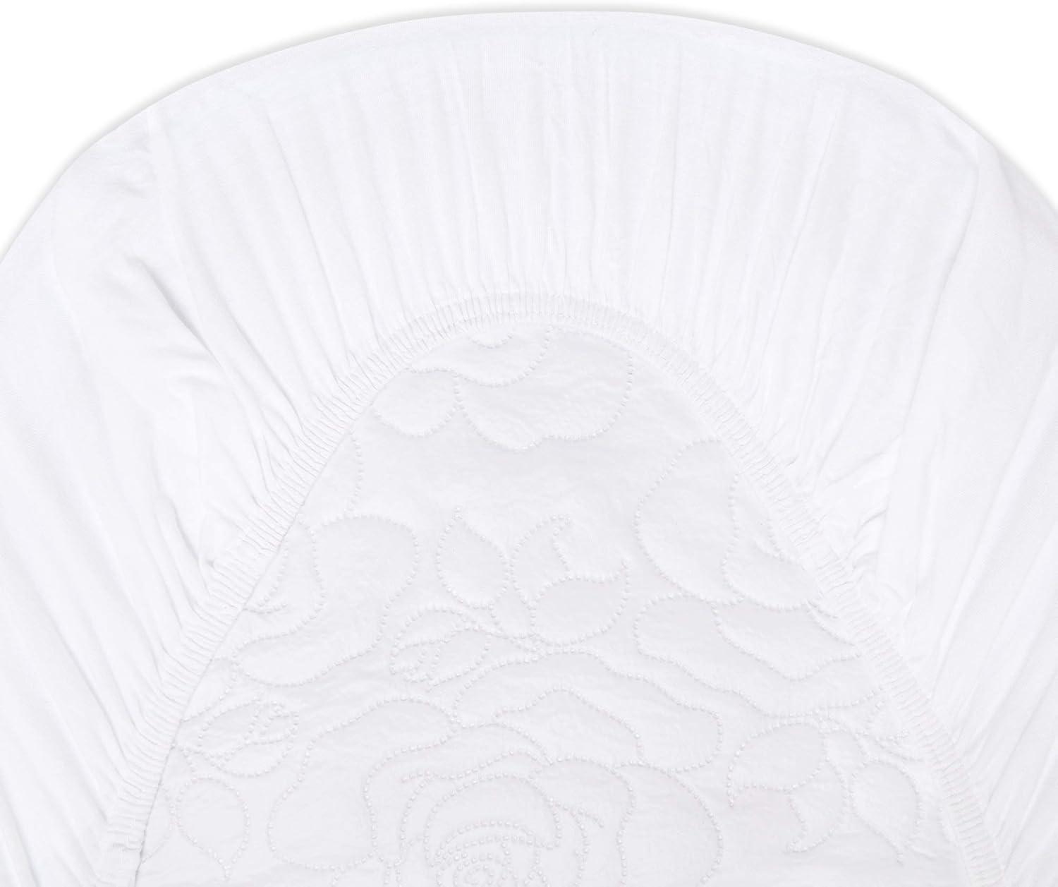 imageBassinet Sheet Infant Fitted BEESNUG Cover 100 Organic Cotton Soft Unisex Newborn Essentials for All Standard Oval or Rectangle Bassinet Bed Pads or Mattresses  15 x 33 InchesCloud White