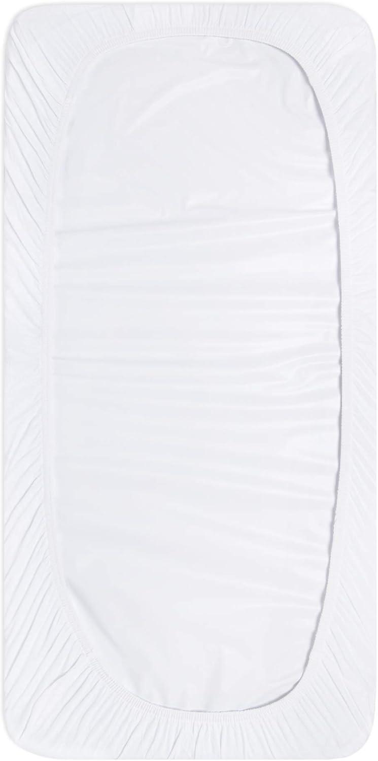 imageBassinet Sheet Infant Fitted BEESNUG Cover 100 Organic Cotton Soft Unisex Newborn Essentials for All Standard Oval or Rectangle Bassinet Bed Pads or Mattresses  15 x 33 InchesCloud White