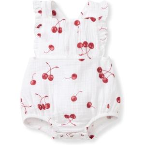 imageBurts Bees Baby Baby Girls Romper  100 Organic Cotton OnePiece Shortall Girl Outfit for Sizes Newborn to 24 MonthsCherry Pickin