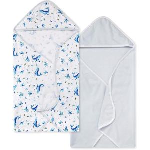 imageBurts Bees Baby Hooded Towels Absorbent Knit Terry Super Soft Single Ply 100 Organic CottonWhale of a Tale