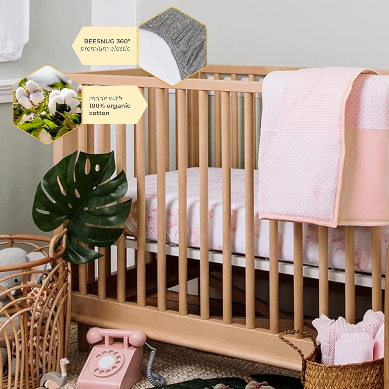 imageBurts Bees Baby  Fitted Crib Sheet Girls Boys ampamp Unisex 100 Organic Cotton Crib Sheet for Standard Crib ampamp Toddler Mattresses Pack of 2Blossom Elephants