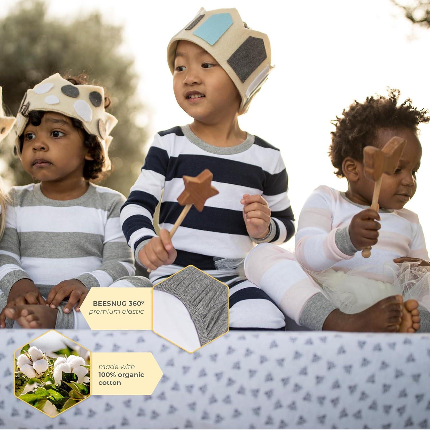 imageBurts Bees Baby  Fitted Crib Sheet Girls Boys ampamp Unisex 100 Organic Cotton Crib Sheet for Standard Crib ampamp Toddler Mattresses Pack of 2Grey Bees