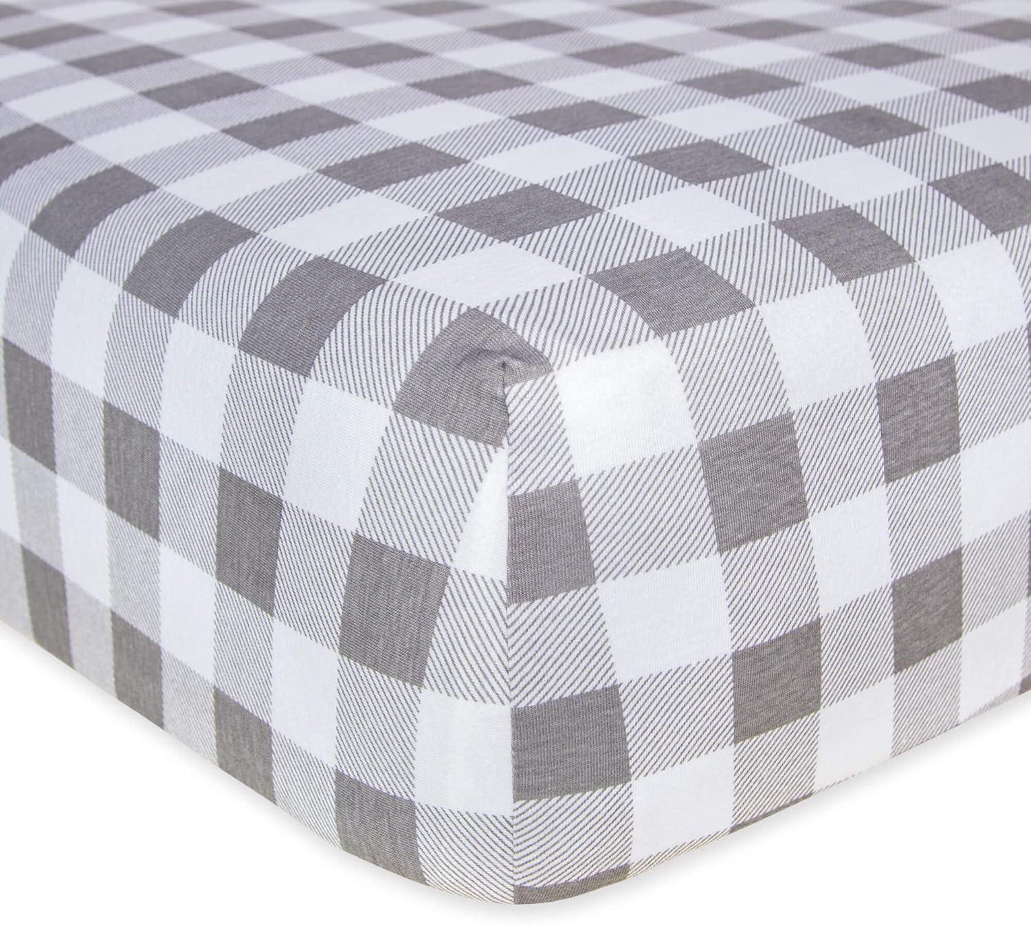 imageBurts Bees Baby  Fitted Crib Sheet Girls Boys ampamp Unisex 100 Organic Cotton Crib Sheet for Standard Crib ampamp Toddler Mattresses Pack of 2Grey Check