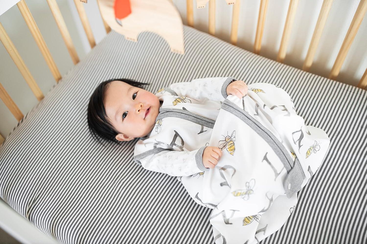 imageBurts Bees Baby  Fitted Crib Sheet Girls Boys ampamp Unisex 100 Organic Cotton Crib Sheet for Standard Crib ampamp Toddler Mattresses Pack of 2Grey Stripe