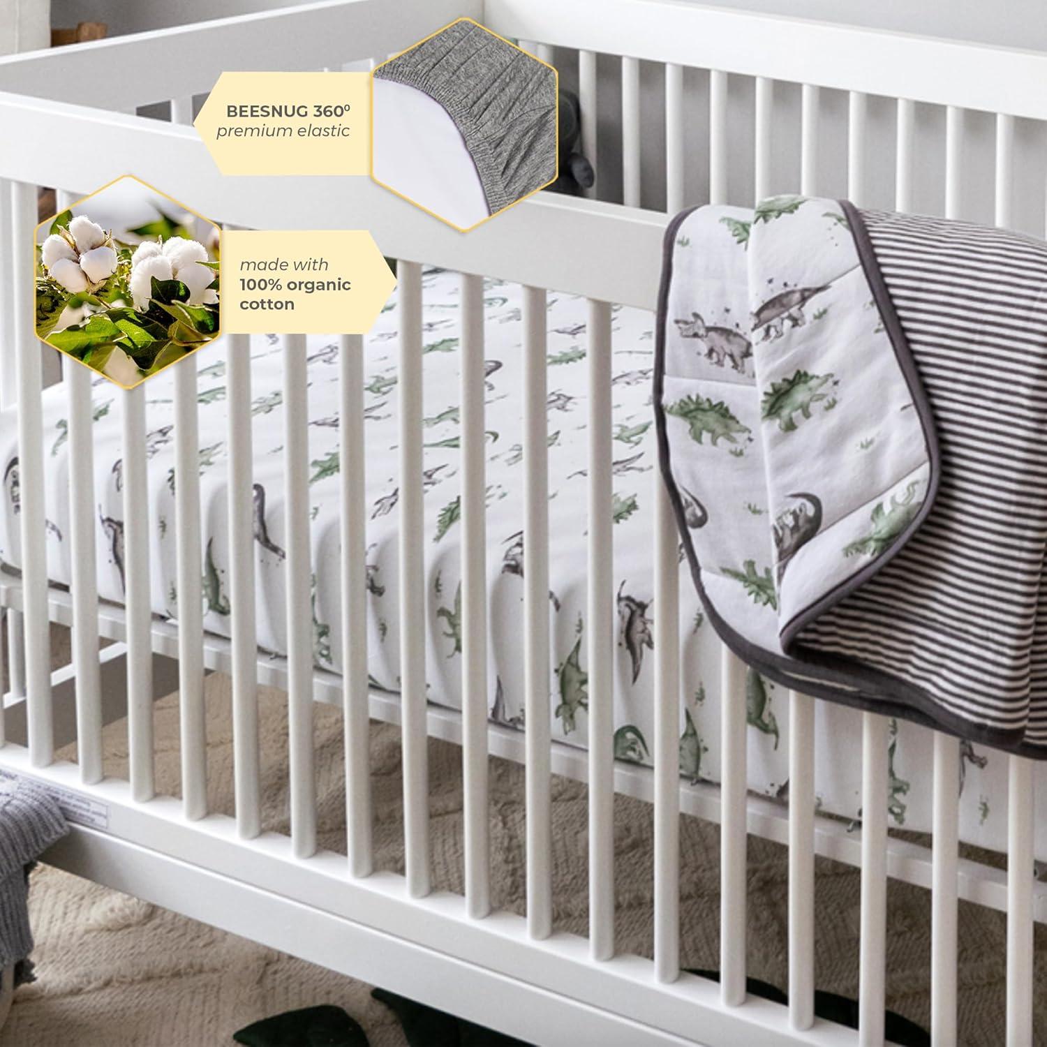imageBurts Bees Baby  Fitted Crib Sheet Girls Boys ampamp Unisex 100 Organic Cotton Crib Sheet for Standard Crib ampamp Toddler Mattresses Pack of 2Happy Herbivores