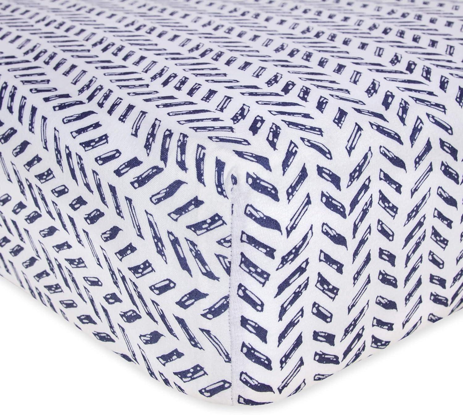 imageBurts Bees Baby  Fitted Crib Sheet Girls Boys ampamp Unisex 100 Organic Cotton Crib Sheet for Standard Crib ampamp Toddler Mattresses Pack of 2Indigo Pattern