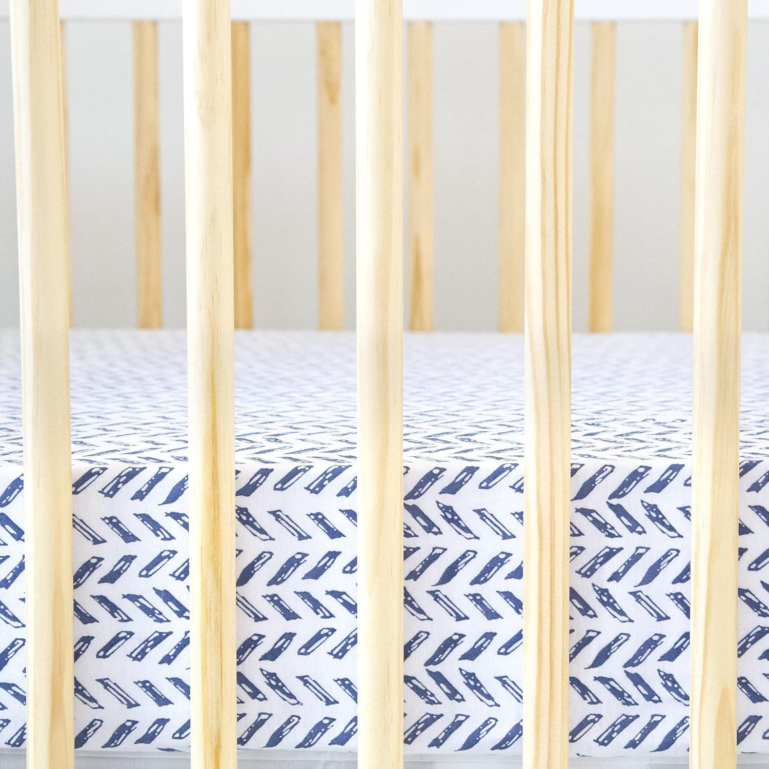 imageBurts Bees Baby  Fitted Crib Sheet Girls Boys ampamp Unisex 100 Organic Cotton Crib Sheet for Standard Crib ampamp Toddler Mattresses Pack of 2Indigo Pattern