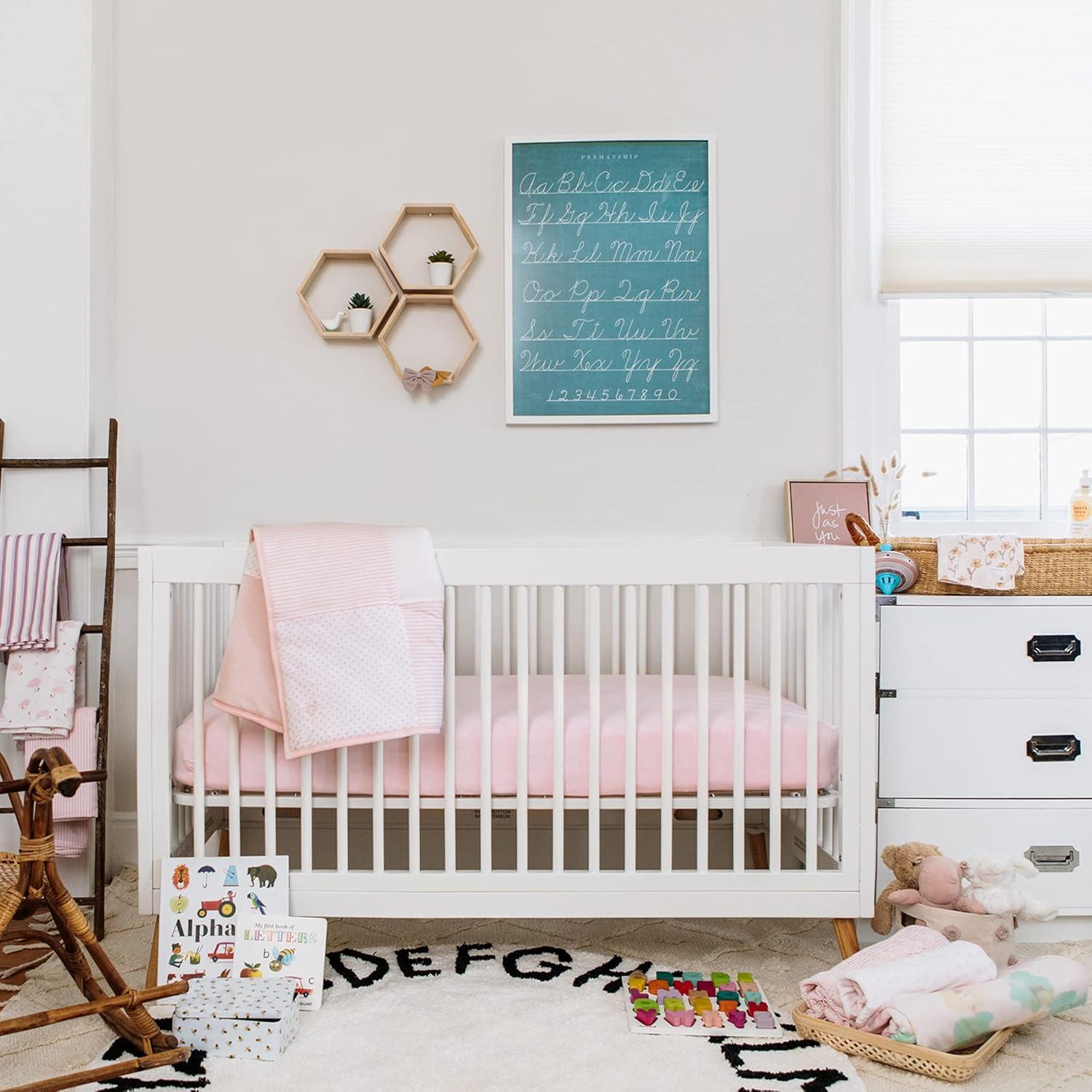 imageBurts Bees Baby  Fitted Crib Sheet Girls Boys ampamp Unisex 100 Organic Cotton Crib Sheet for Standard Crib ampamp Toddler Mattresses Pack of 2Pink Solid