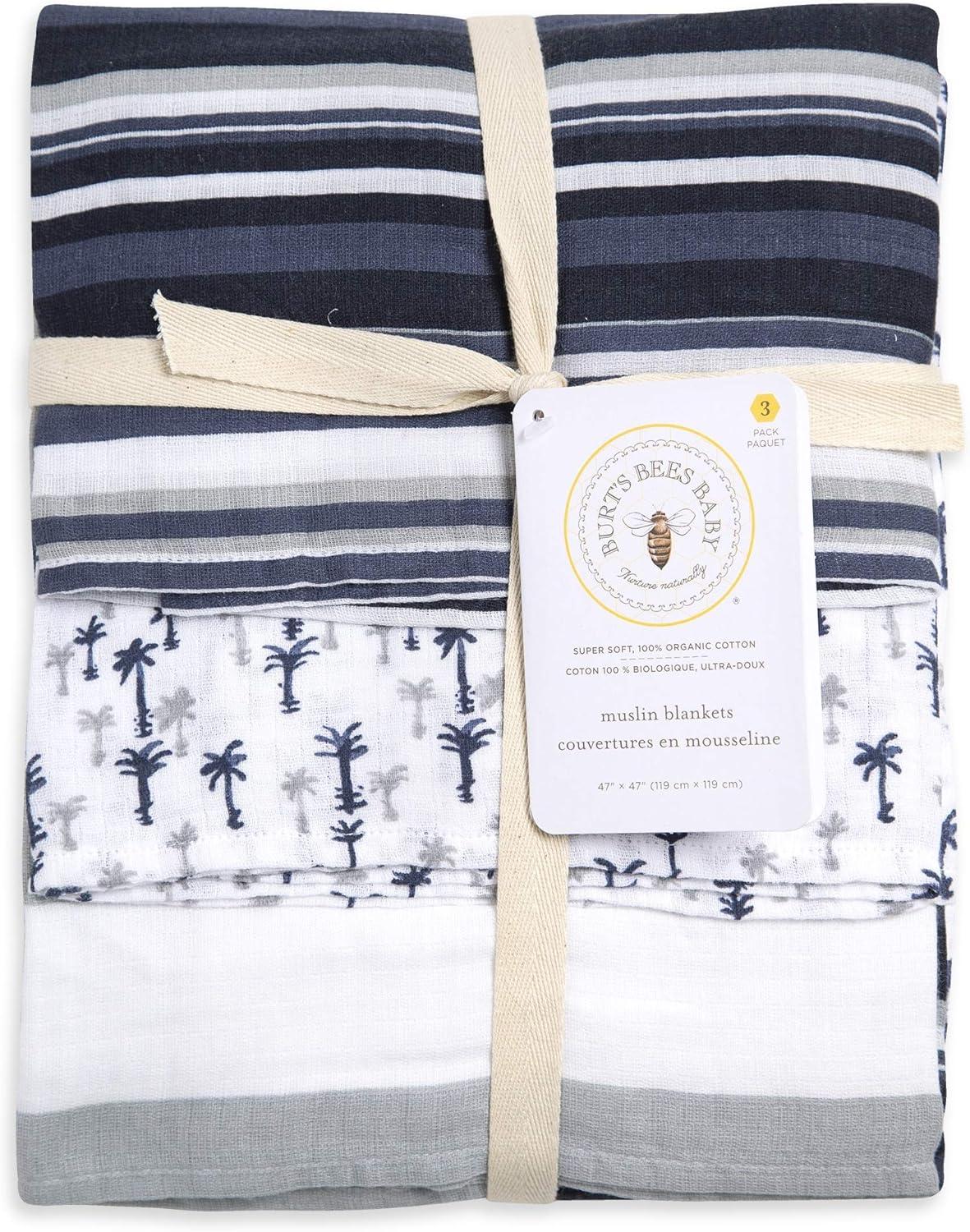 imageBurts Bees Baby  Swaddles Muslin Cotton Baby Blankets 3Pack Multipurpose Lightweight ampamp Breathable 100 Organic CottonBreezy Palms