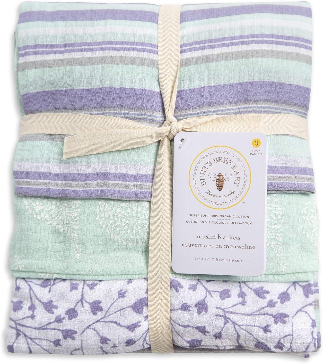 imageBurts Bees Baby  Swaddles Muslin Cotton Baby Blankets 3Pack Multipurpose Lightweight ampamp Breathable 100 Organic CottonFloral Forest