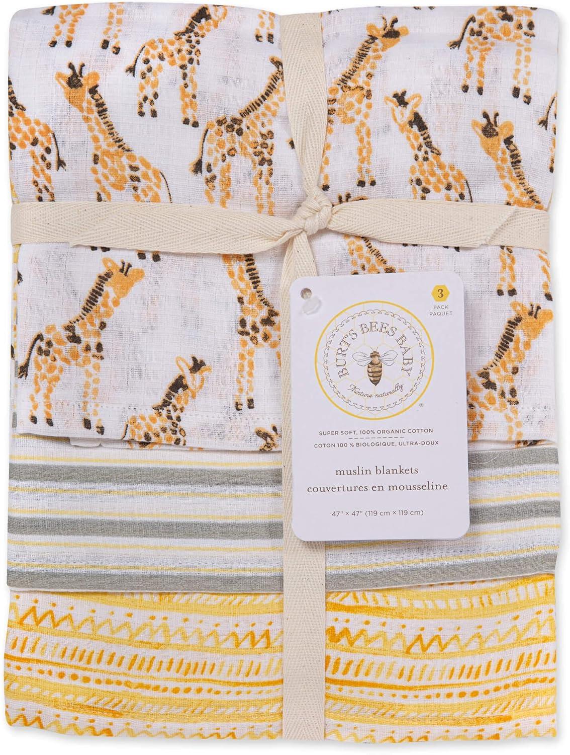 imageBurts Bees Baby  Swaddles Muslin Cotton Baby Blankets 3Pack Multipurpose Lightweight ampamp Breathable 100 Organic CottonGiraffes