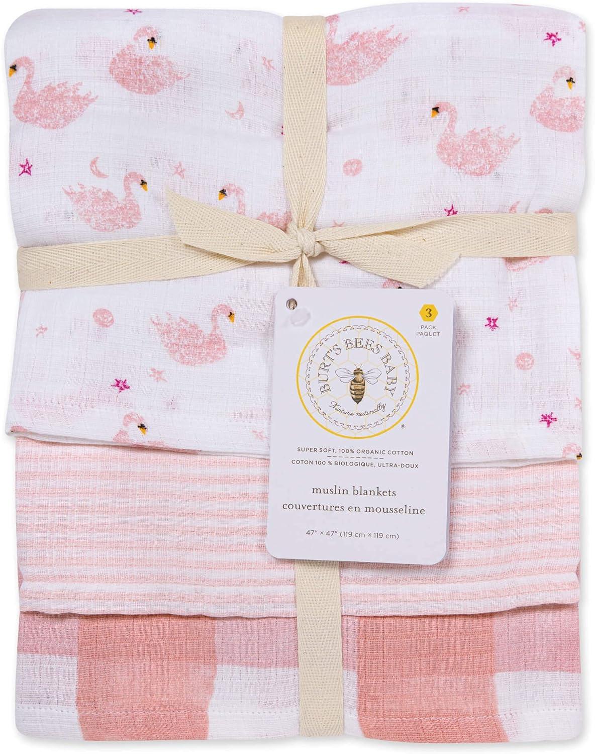 imageBurts Bees Baby  Swaddles Muslin Cotton Baby Blankets 3Pack Multipurpose Lightweight ampamp Breathable 100 Organic CottonGraceful Swans