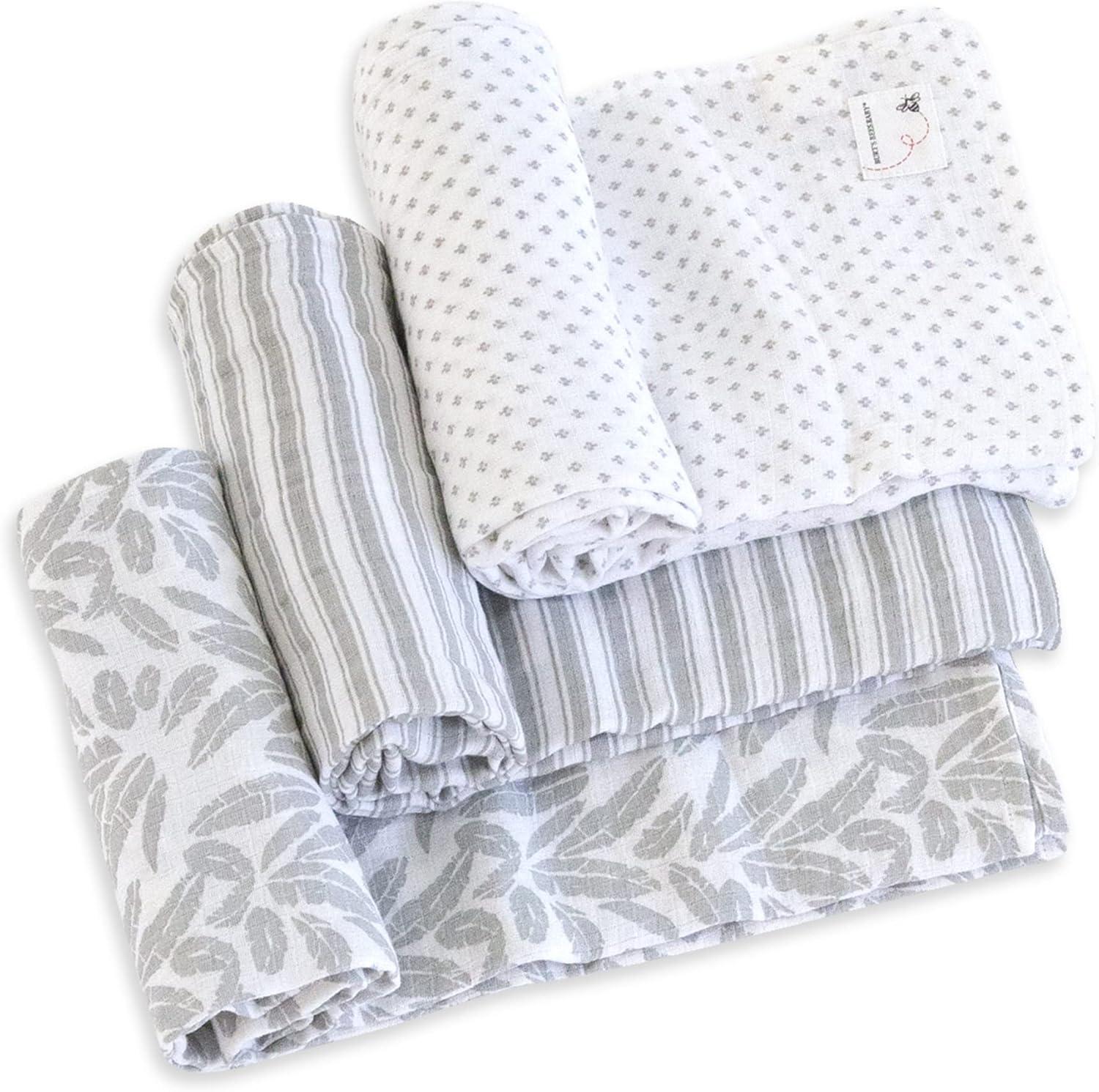 imageBurts Bees Baby  Swaddles Muslin Cotton Baby Blankets 3Pack Multipurpose Lightweight ampamp Breathable 100 Organic CottonGrey Prints