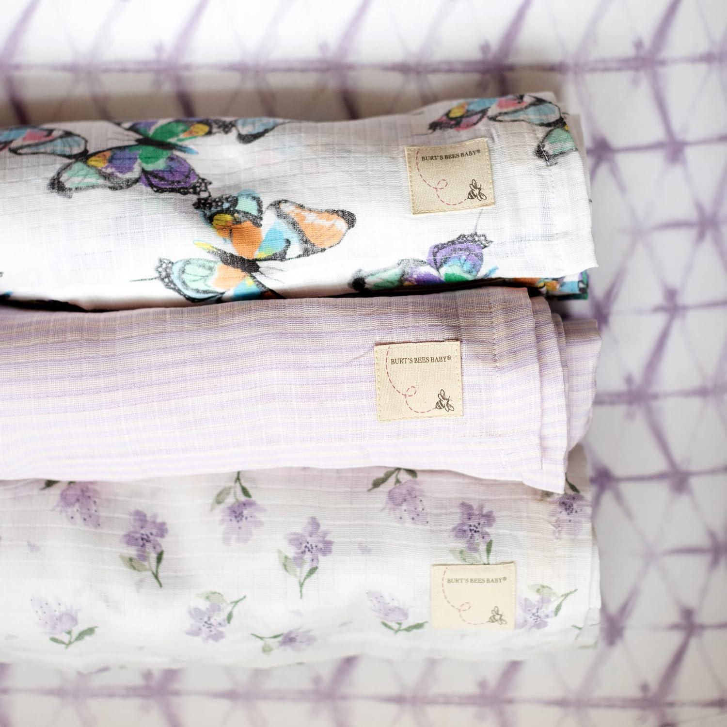 imageBurts Bees Baby  Swaddles Muslin Cotton Baby Blankets 3Pack Multipurpose Lightweight ampamp Breathable 100 Organic CottonRainbow Butterflies