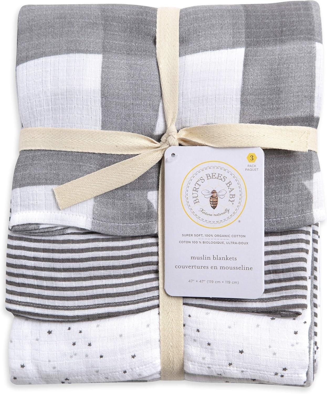 imageBurts Bees Baby  Swaddles Muslin Cotton Baby Blankets 3Pack Multipurpose Lightweight ampamp Breathable 100 Organic CottonStarry Eyes