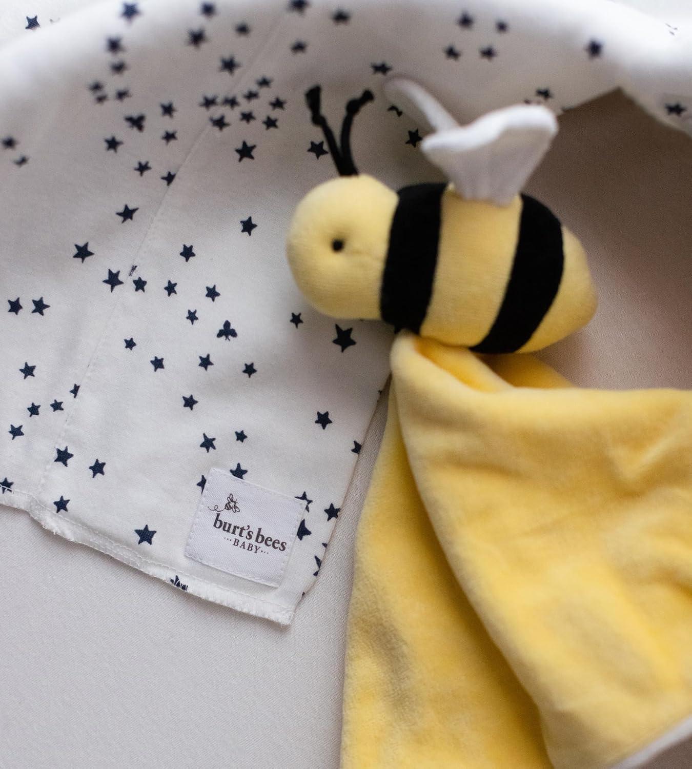 imageBurts Bees Baby Baby Plush Toy Lovey Hold Me Bee Stuffed Security Blanket Infants Comfort Object Made with Organic Velour Shell with Polyester Sunshine Color Size 12x12x3 InchesBee Lovey