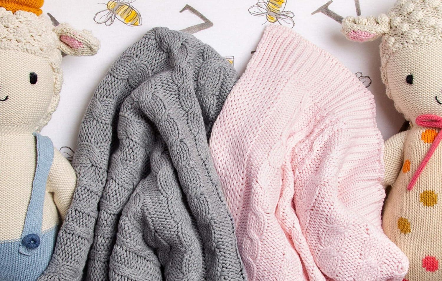 imageBurts Bees Baby Infant Blanket Cable Knit Made with 100 Soft Breathable Organic Cotton Nursing Blankets Machine Wash Baby Newborn Essentials Size 30 x 40 InchHeather Grey