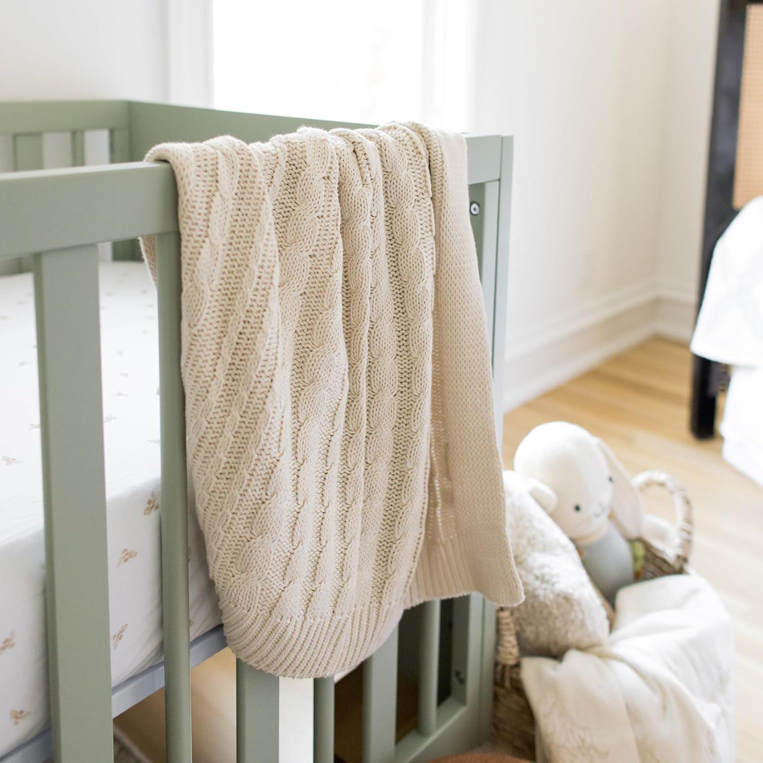 imageBurts Bees Baby Infant Blanket Cable Knit Made with 100 Soft Breathable Organic Cotton Nursing Blankets Machine Wash Baby Newborn Essentials Size 30 x 40 InchOat