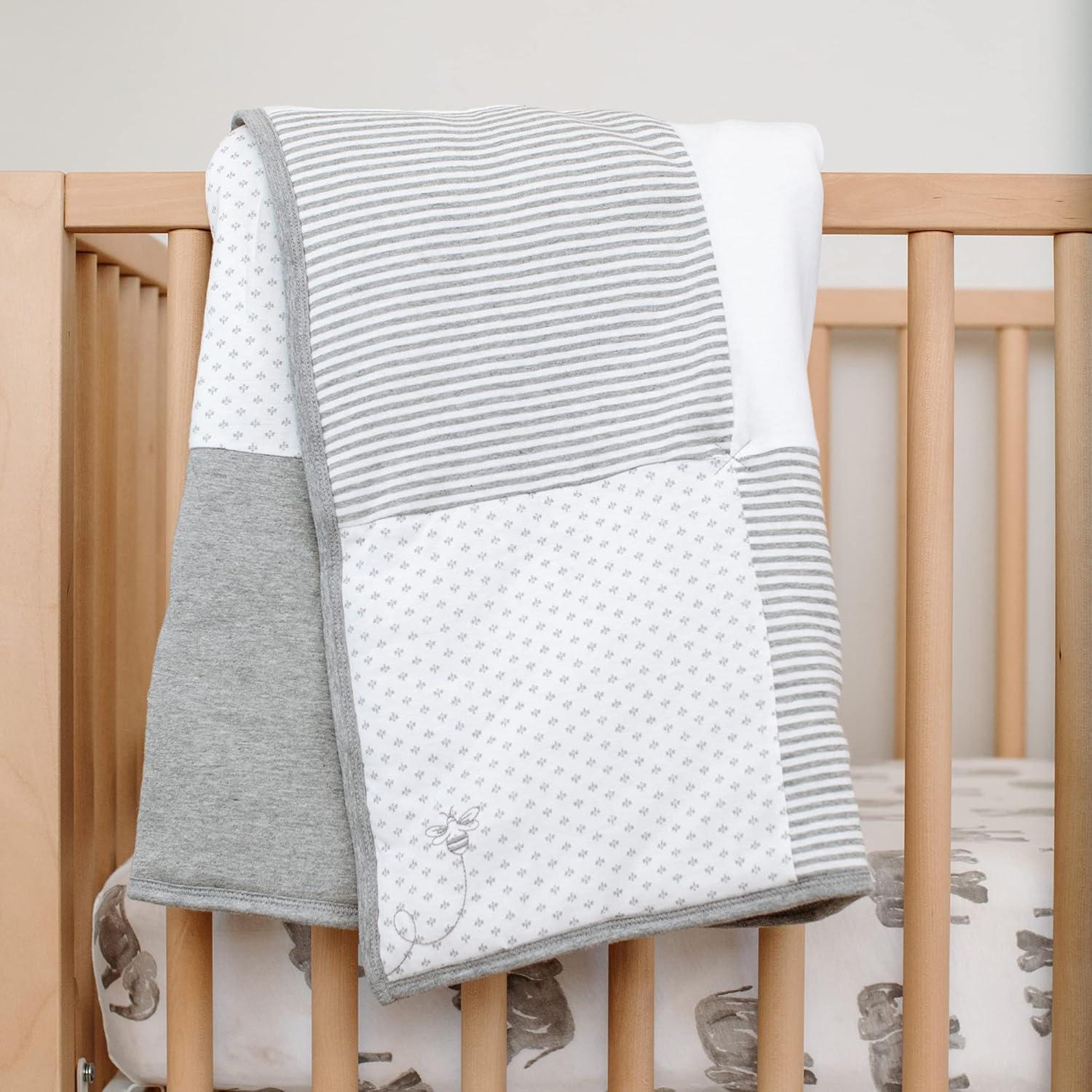 imageBurts Bees Baby Infant Reversible Blankets 100 Organic Cotton GOTS Certified  Pine Forest Prints with Quilting Pattern Soft Nursery Blanket with 100 Polyester Fill for Size 30 x 40 InchHeather Grey Dottie Bee
