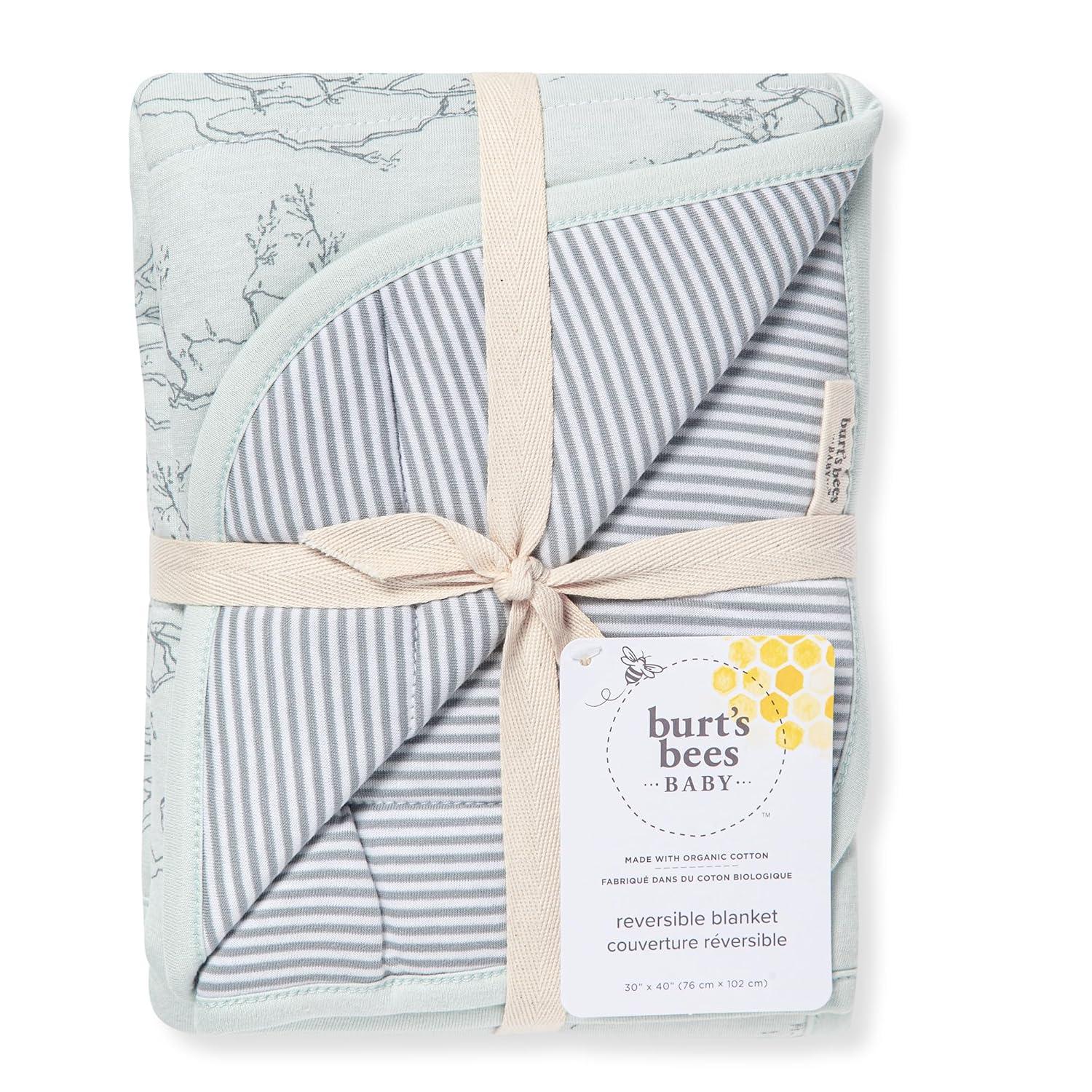 imageBurts Bees Baby Infant Reversible Blankets 100 Organic Cotton GOTS Certified  Pine Forest Prints with Quilting Pattern Soft Nursery Blanket with 100 Polyester Fill for Size 30 x 40 InchSwaying Branches Blue