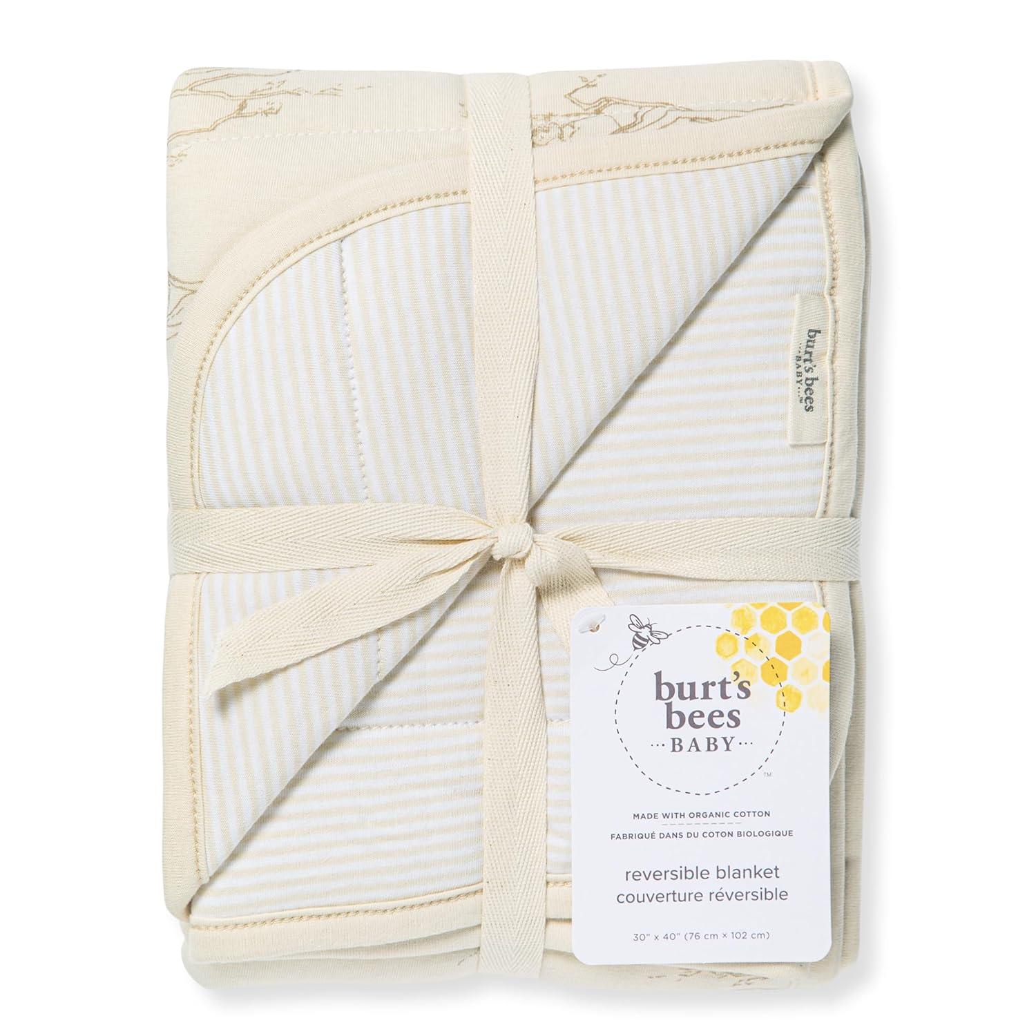 imageBurts Bees Baby Infant Reversible Blankets 100 Organic Cotton GOTS Certified  Pine Forest Prints with Quilting Pattern Soft Nursery Blanket with 100 Polyester Fill for Size 30 x 40 InchSwaying Branches Oat