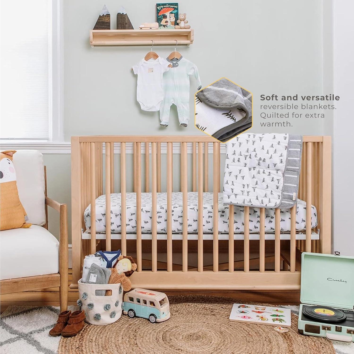 imageBurts Bees Baby Infant Reversible Blankets 100 Organic Cotton GOTS Certified  Pine Forest Prints with Quilting Pattern Soft Nursery Blanket with 100 Polyester Fill for Size 30 x 40 InchPine Forest