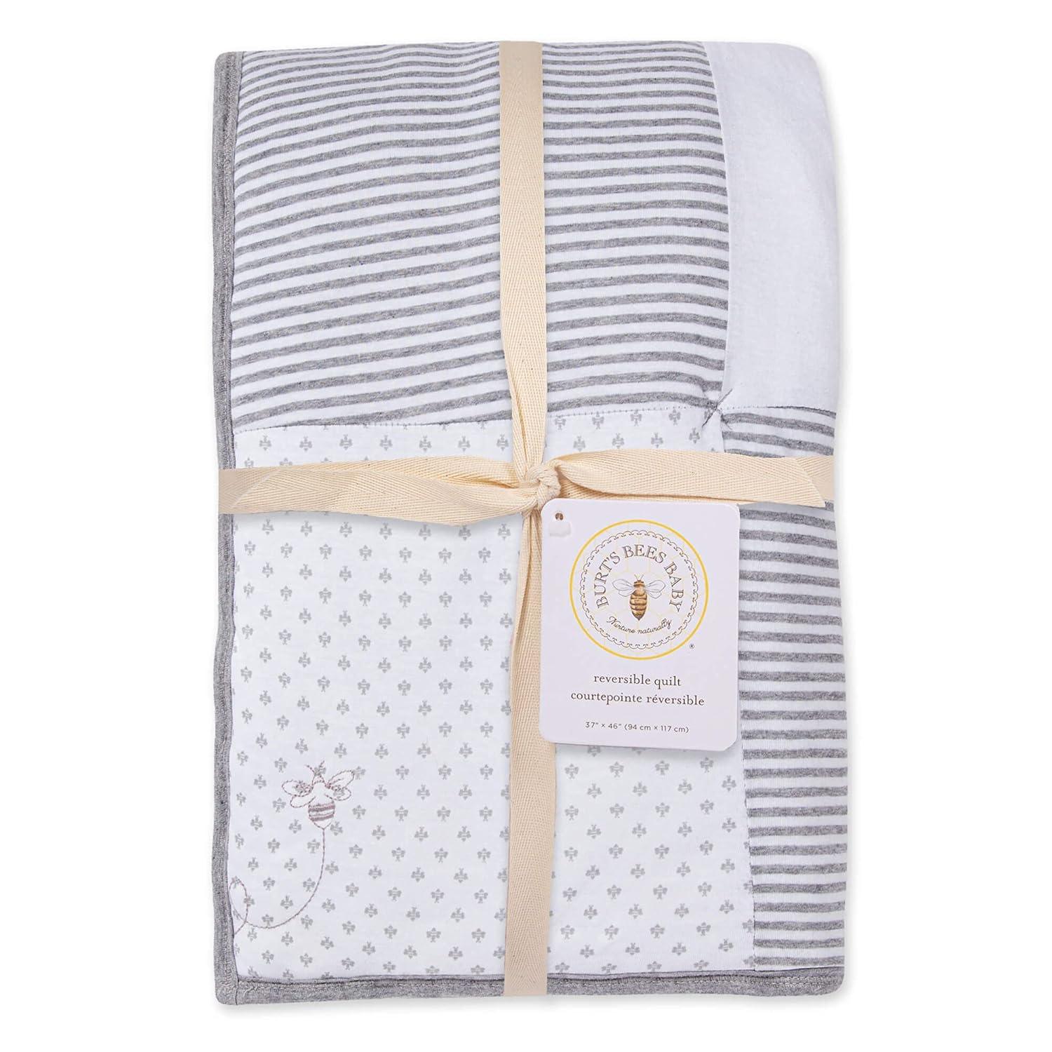 imageBurts Bees Baby Infant Reversible Blankets 100 Organic Cotton GOTS Certified  Pine Forest Prints with Quilting Pattern Soft Nursery Blanket with 100 Polyester Fill for Size 30 x 40 InchHeather Grey Dottie Bee