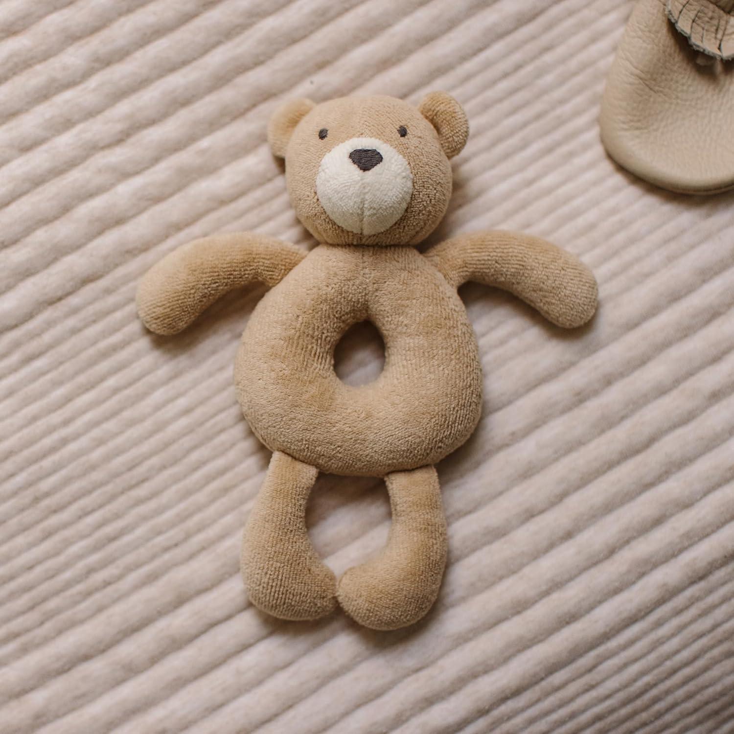 imageBurts Bees Baby Unisex Infant Rattle Toy Nursery Sensory Animal Plush Made with 100 Organic Cotton Shell and Polyester Fill Sweet Bear Bunny or Dog Stuffed Animals for BabiesBear Rattle