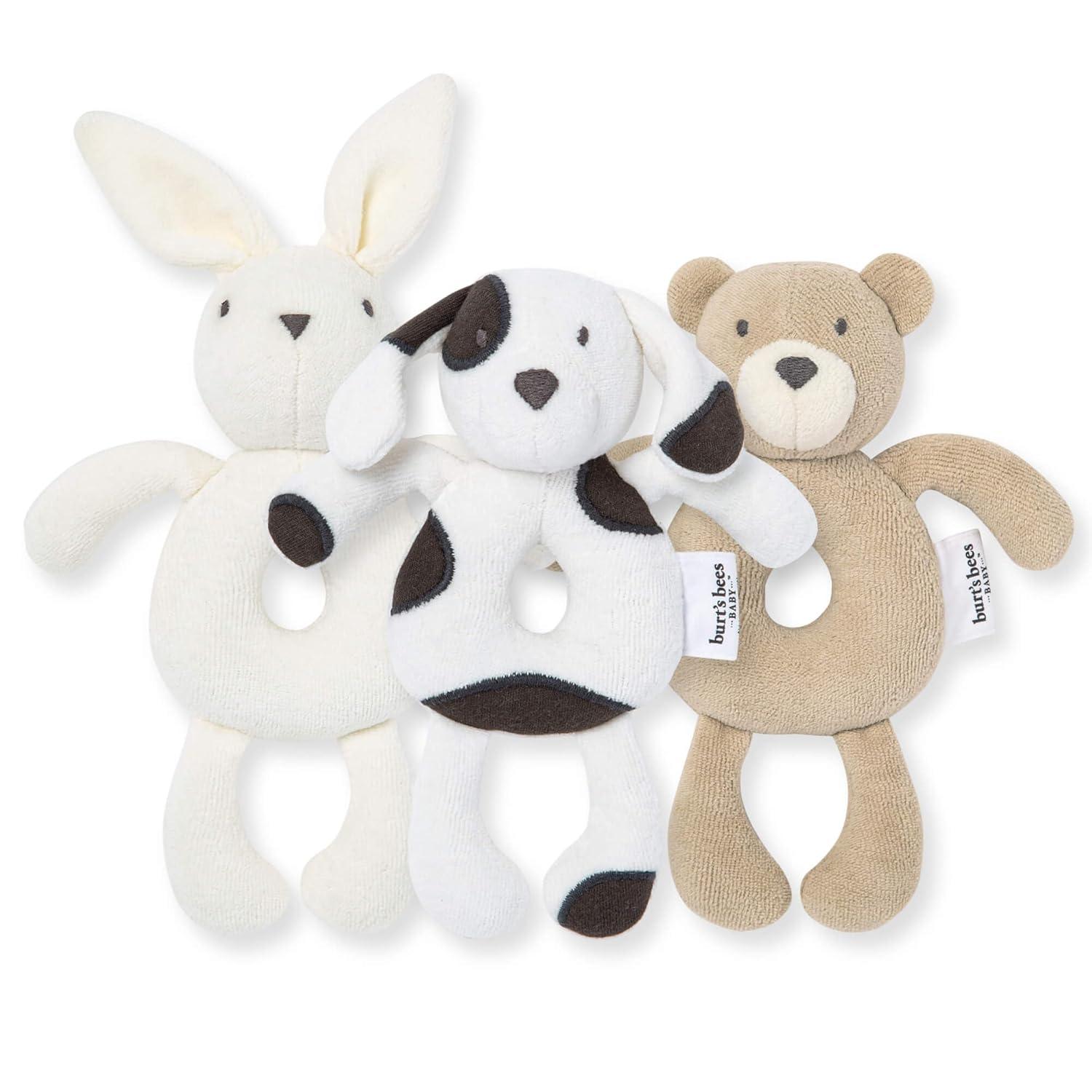 imageBurts Bees Baby Unisex Infant Rattle Toy Nursery Sensory Animal Plush Made with 100 Organic Cotton Shell and Polyester Fill Sweet Bear Bunny or Dog Stuffed Animals for BabiesPuppy Rattle