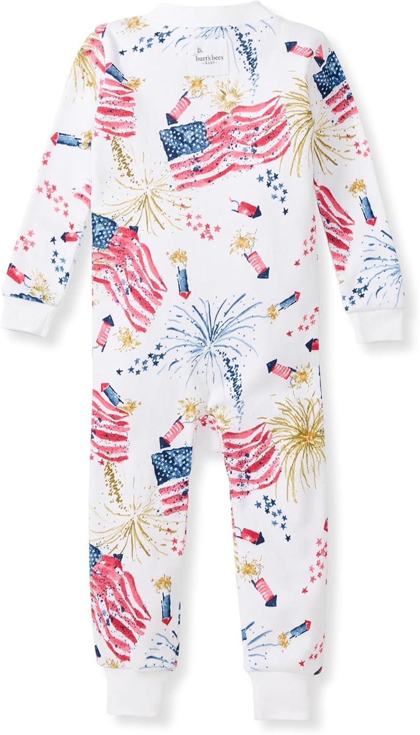 imageBurts Bees Baby babyboys Footless Sleepers 100 Organic Cotton Onepiece Diagonal Zip Up Jumpsuit Snug Fit PajamasFirecrackers