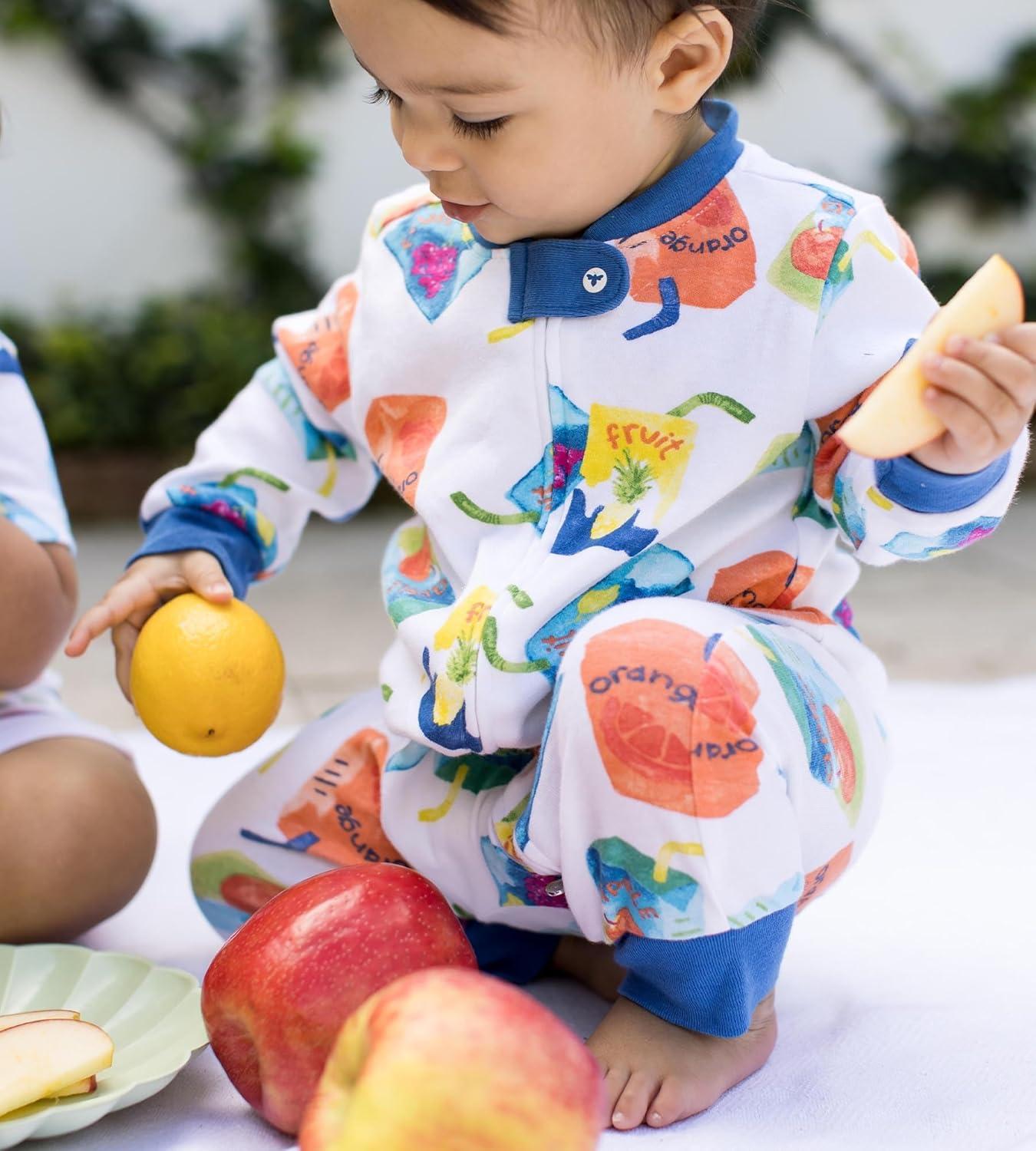 imageBurts Bees Baby babyboys Footless Sleepers 100 Organic Cotton Onepiece Diagonal Zip Up Jumpsuit Snug Fit PajamasJuice Box