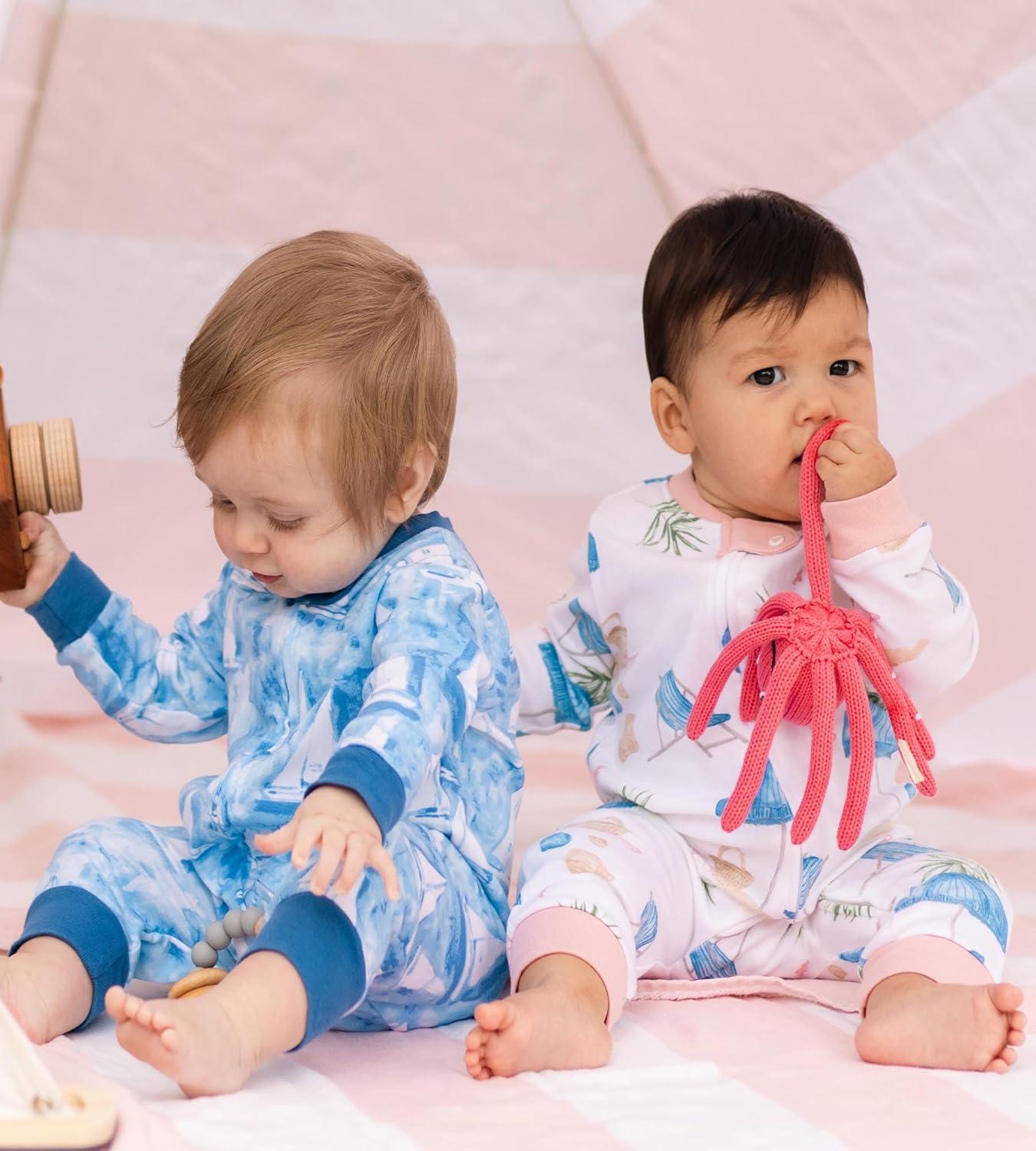 imageBurts Bees Baby babyboys Footless Sleepers 100 Organic Cotton Onepiece Diagonal Zip Up Jumpsuit Snug Fit PajamasMediterranean Sailing